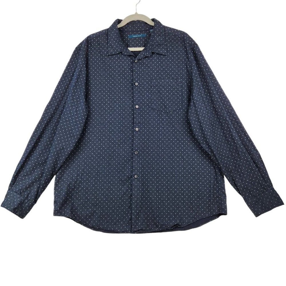 Perry Ellis Men's Long Sleeve Button Up‎ Shirt Size XXL Blue White Geo Print